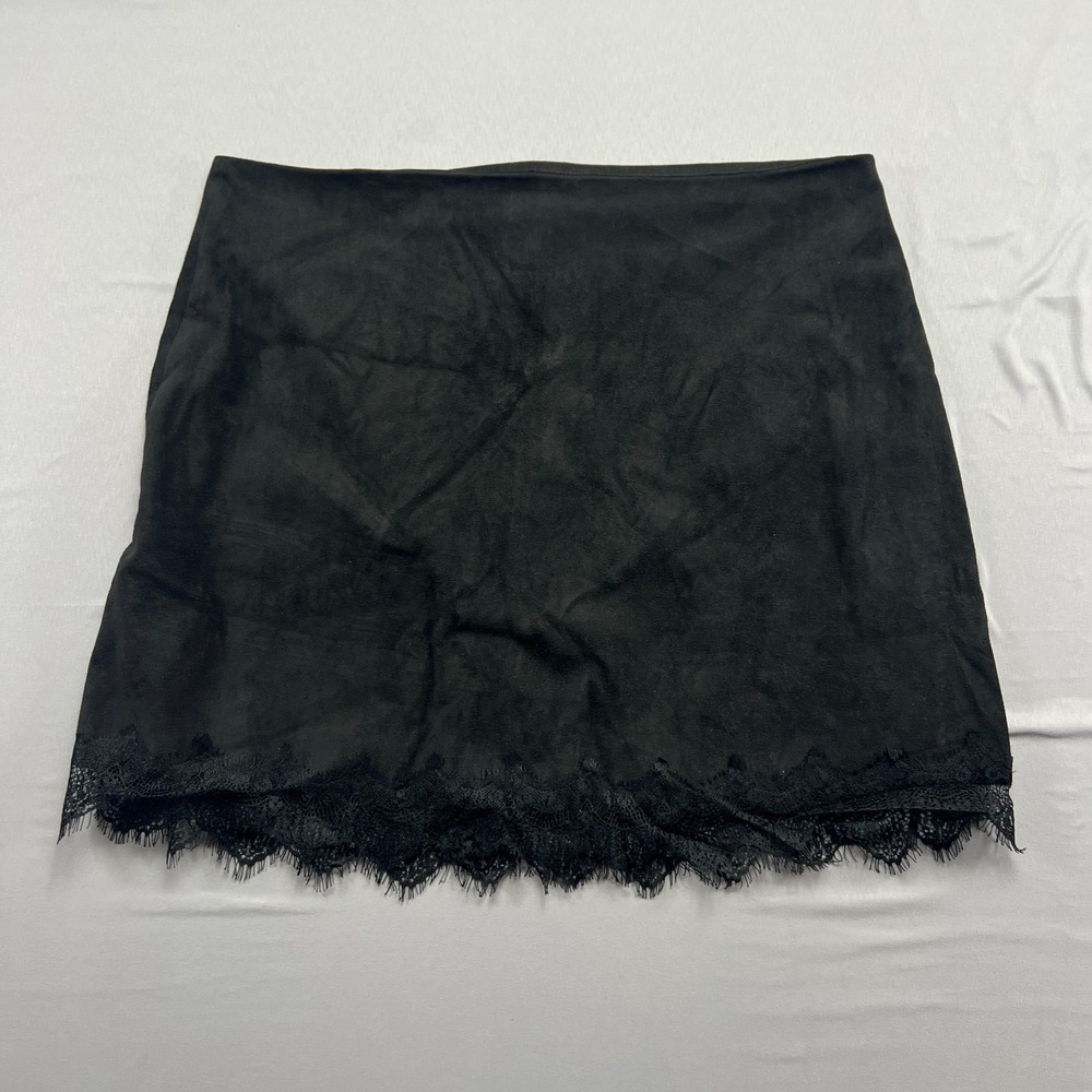 Cupcakes And Cashmere Crista Faux Suede Skirt Womens 8 Black Back Zip Lace Trim
